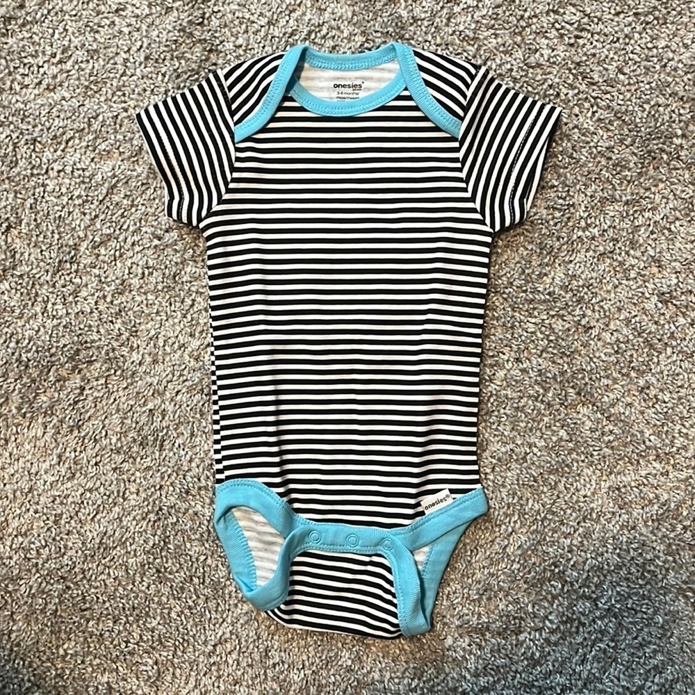 BABY Onesie Stripes White Black Blue Size 3-6 Months Soft New Cute